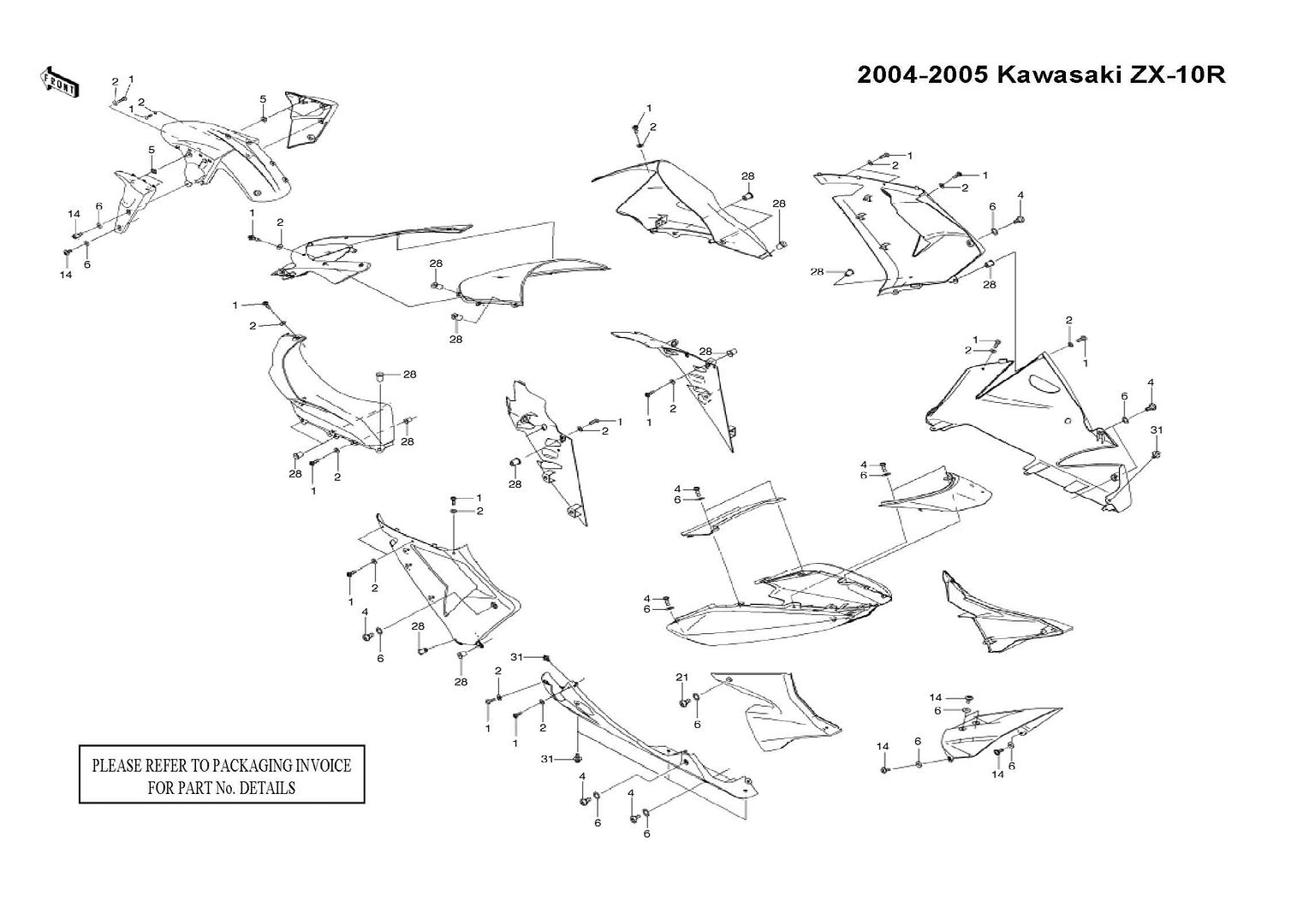 Complete Black Fairing Bolt Kit Body Screws for Kawasaki Ninja ZX10R 04